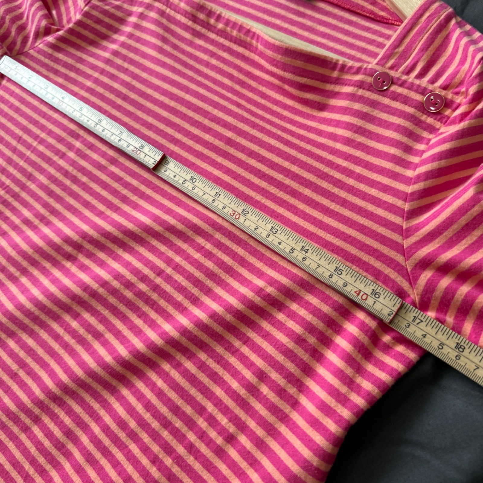 Talbots Striped Boatneck Top Women SP Pink Orange Excellent 3/4 Sleeve Button