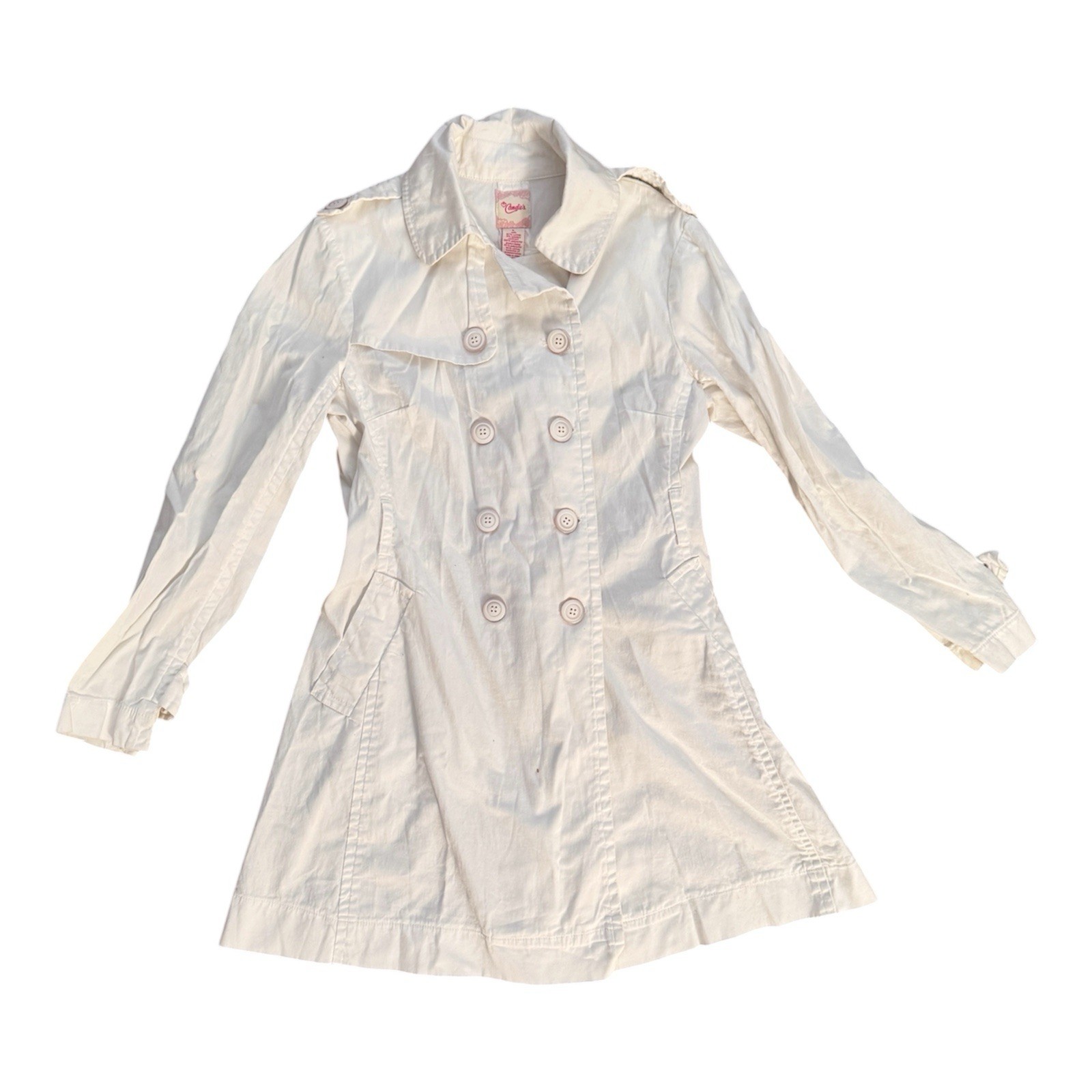 CANDIES Vtg Women’s White Cotton Double Breasted Trench Coat (No Belt)-LARGE