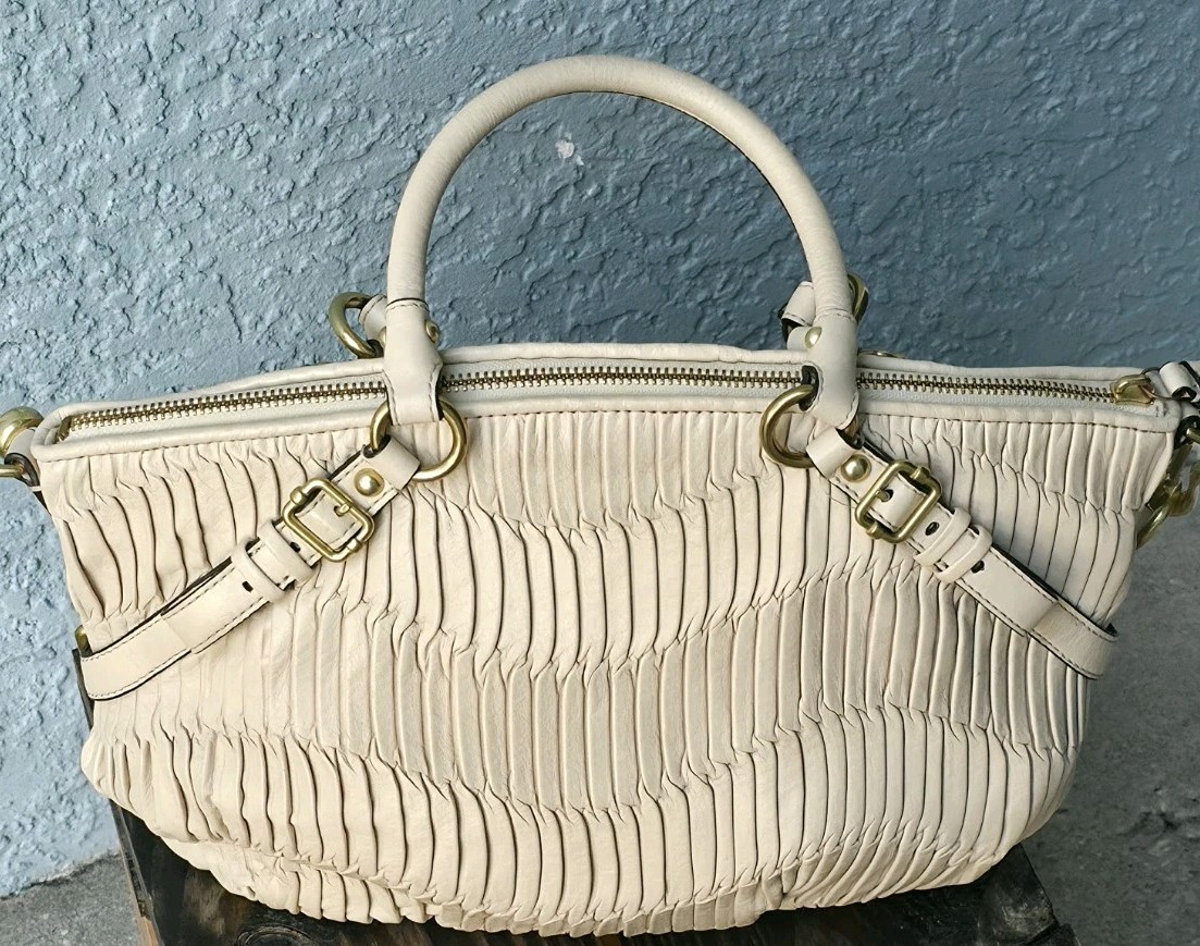 Coach Madison Sophia Gathered Leather Shoulder Bag Satchel Cream Parchment Beige