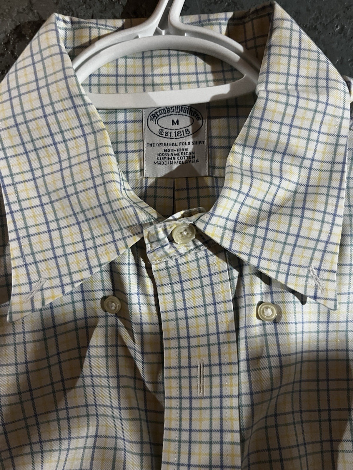 Brooks Brothers Non-Iron Cotton Check Button-Up Shirt, Long Sleeve M