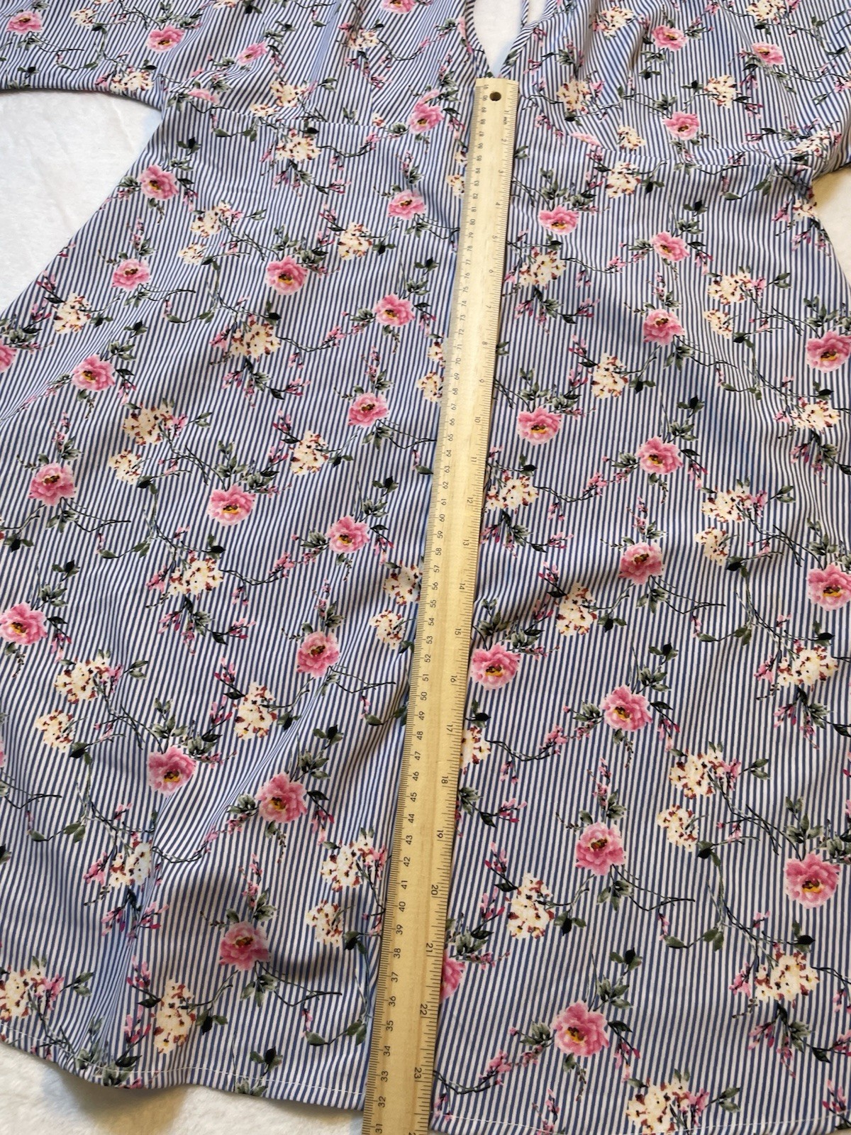 FairyCore Tresics Luxe L Pink Blue White Pin Stripe Dress Floral VNeck Back Tie