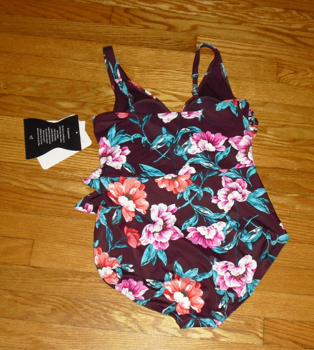 Miracle Brands Swimsuit Embrace Your Curves Burgundy Floral One Piece NWT Size L