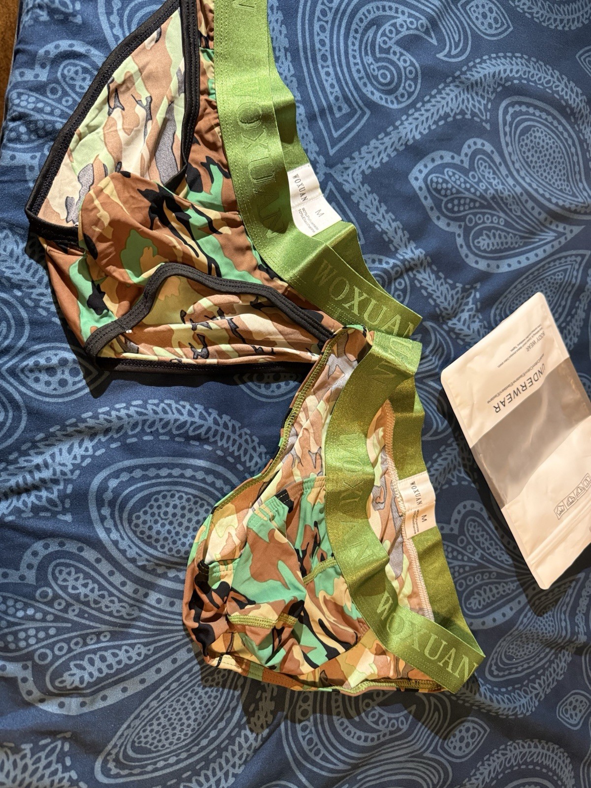 Woxuan Men’s 2pc Camouflage bikini + Brief Underwear Size M Green Waistband