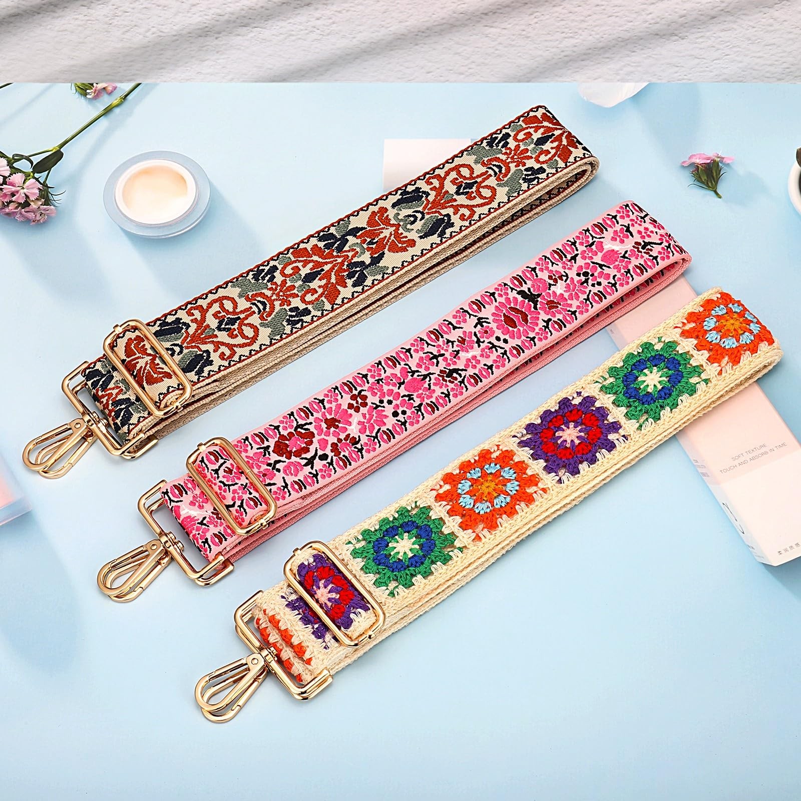 Flower Purse Strap Replacement Embroidery Crossbody Wide Shoulder Strap Adjus…