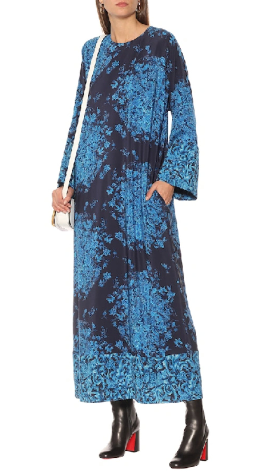 VALENTINO GARAVANI SILK Caftan Maxi Dress Delft Floral Print Kleid Maxikleid M
