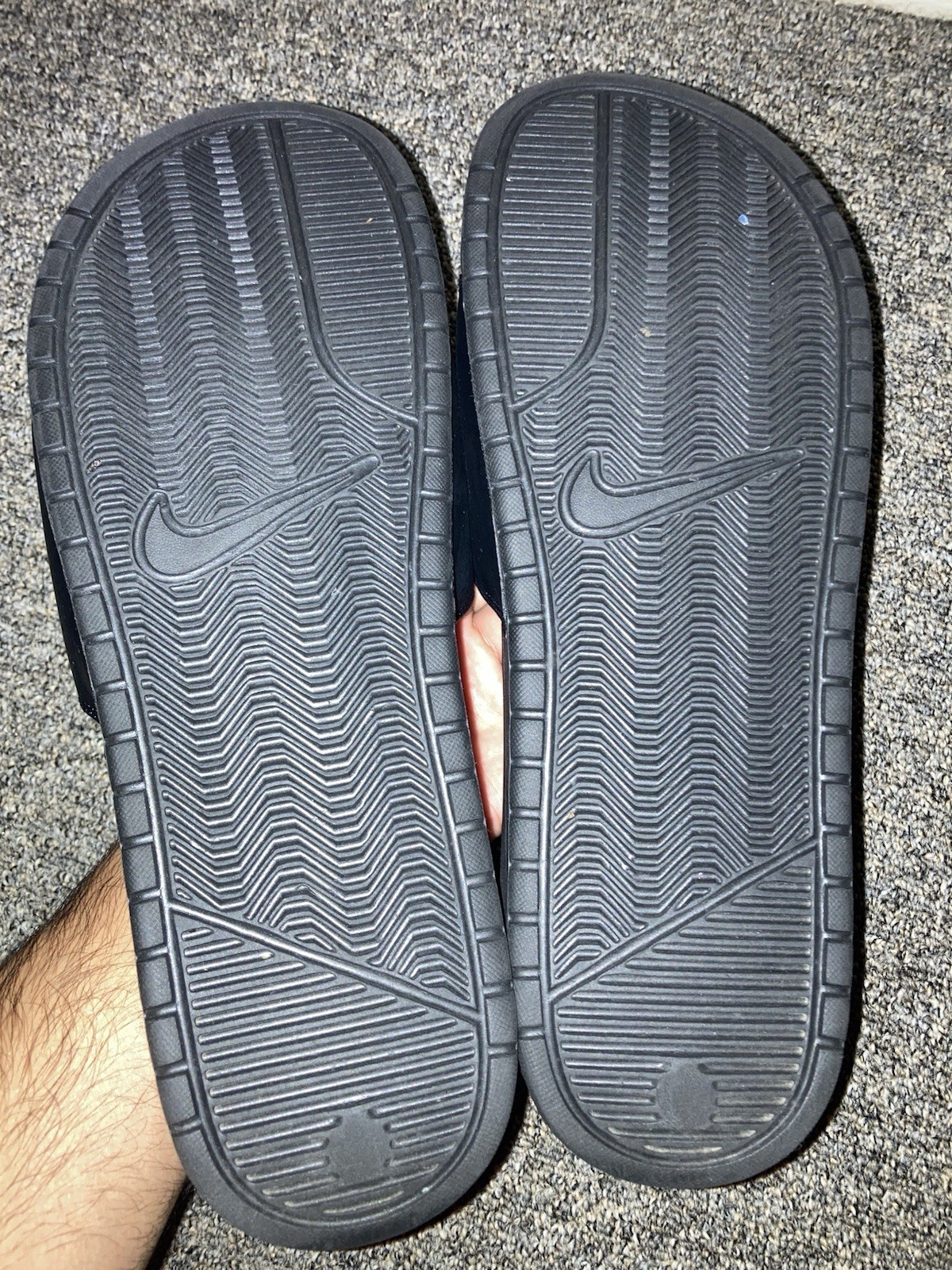 Nike Benassi JDI Men’s Slide Sandals Black/Gold Logo Slip On US 12 Men’s