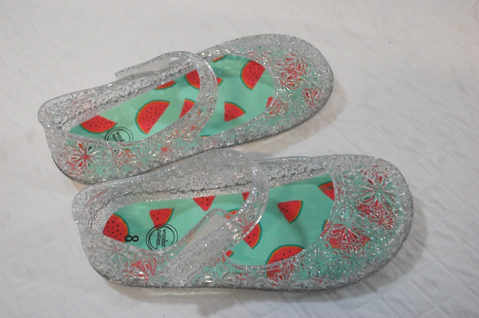 Toddler Girls Shoes CLEAR GEL MARY JANE’S Glitter EASY FASTEN Sz 7 8 9 10 11 12