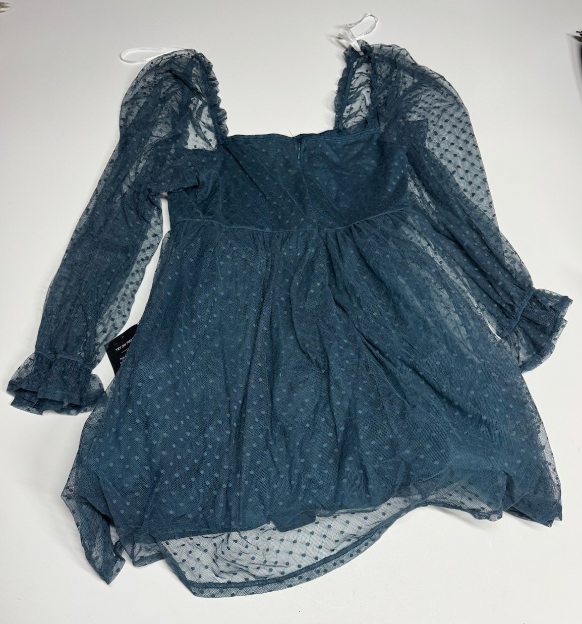 Lulus Dreamy Sweetness Dark Teal Swiss Dot Ruffled Mini Babydoll Dress Large