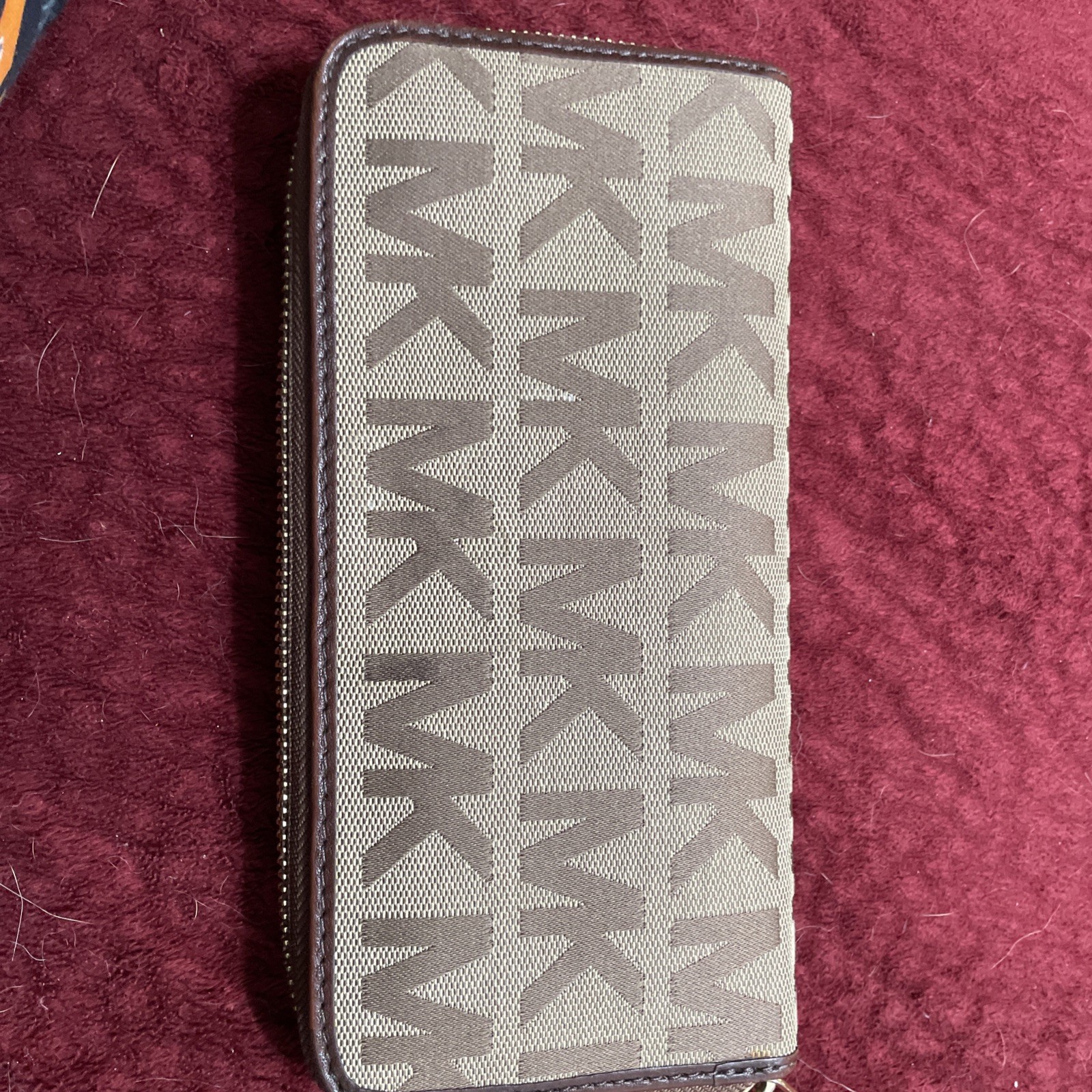 Michael Kors Jet Set Wallet Continental Logo Zip Around Beige Ebony Mocha