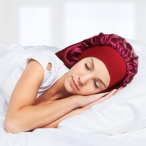 3 Pack Long Silky Satin Sleep Bonnet for Curly Hair Braids Dreadlock