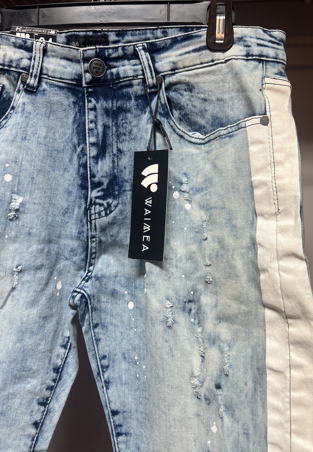 WAIMEA Lt. Blue Distressed Lycra Stretch Jeans Men Skinny Fit 34×32 “New-W-Tags”