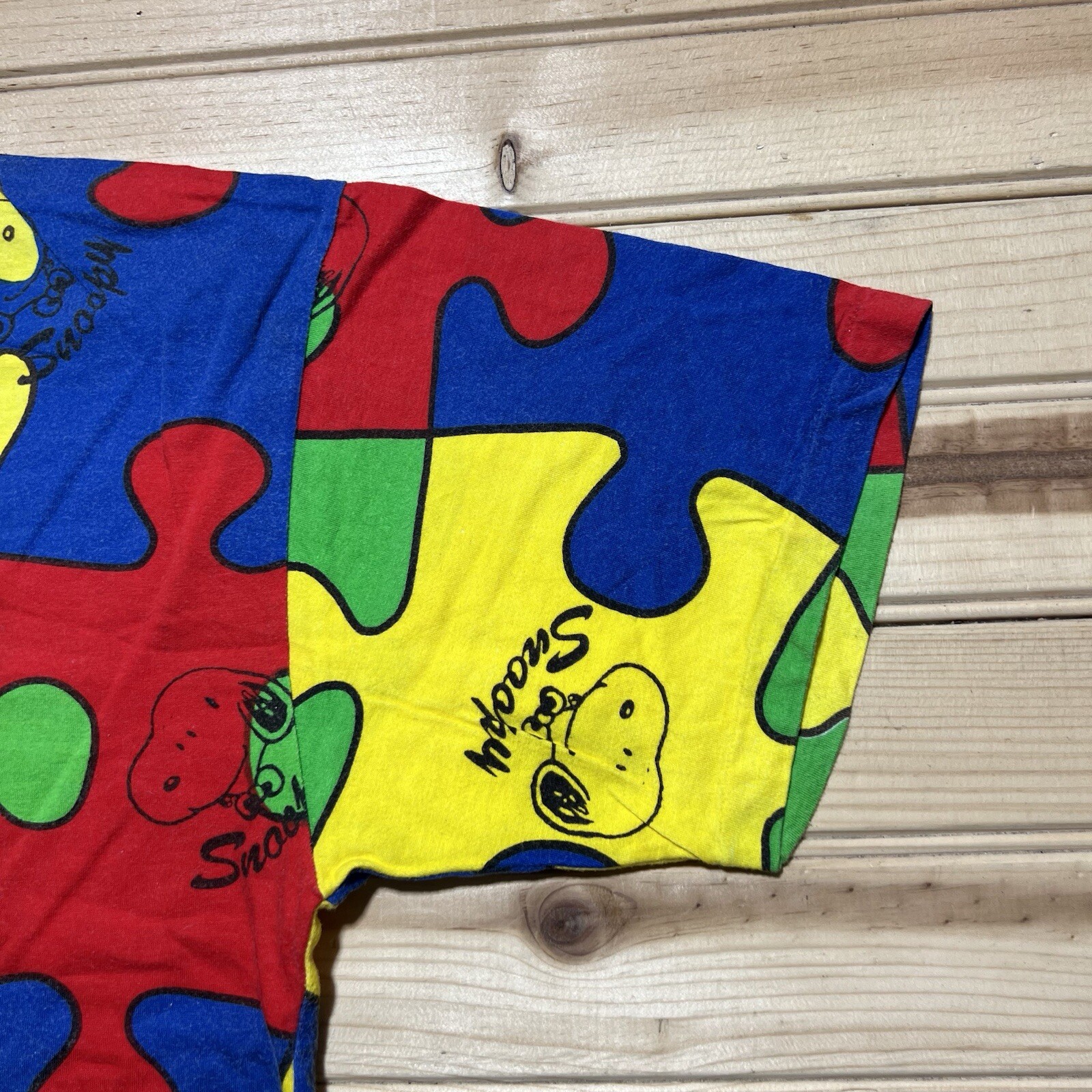 Vintage 80s Snoopy Peanuts AOP Puzzle Multicolor Shirt Size Medium