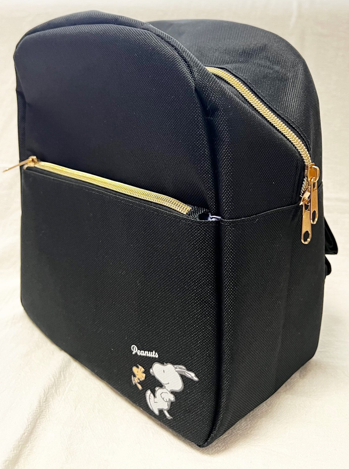 Peanuts Snoopy Woodstock Mini Backpack Black Gold Zipper Bag NWT Japan