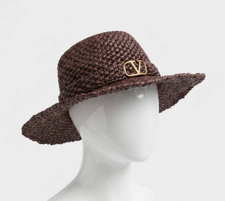 Valentino Garavani Women’s Brown Logo Crochet Fedora Sun Hat Size 57.