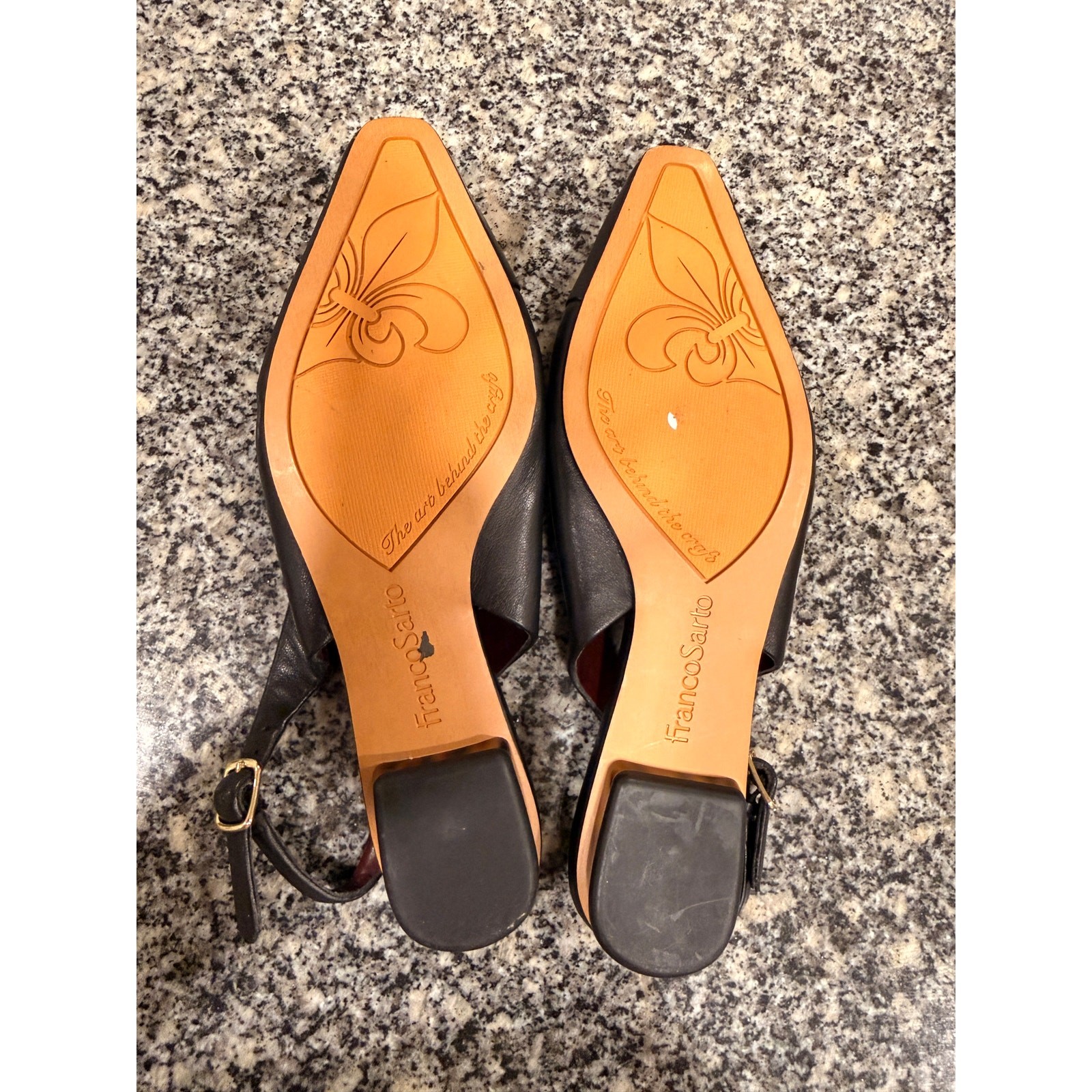 Franco Sarto Black Leather Slingback Flats – Size 5M