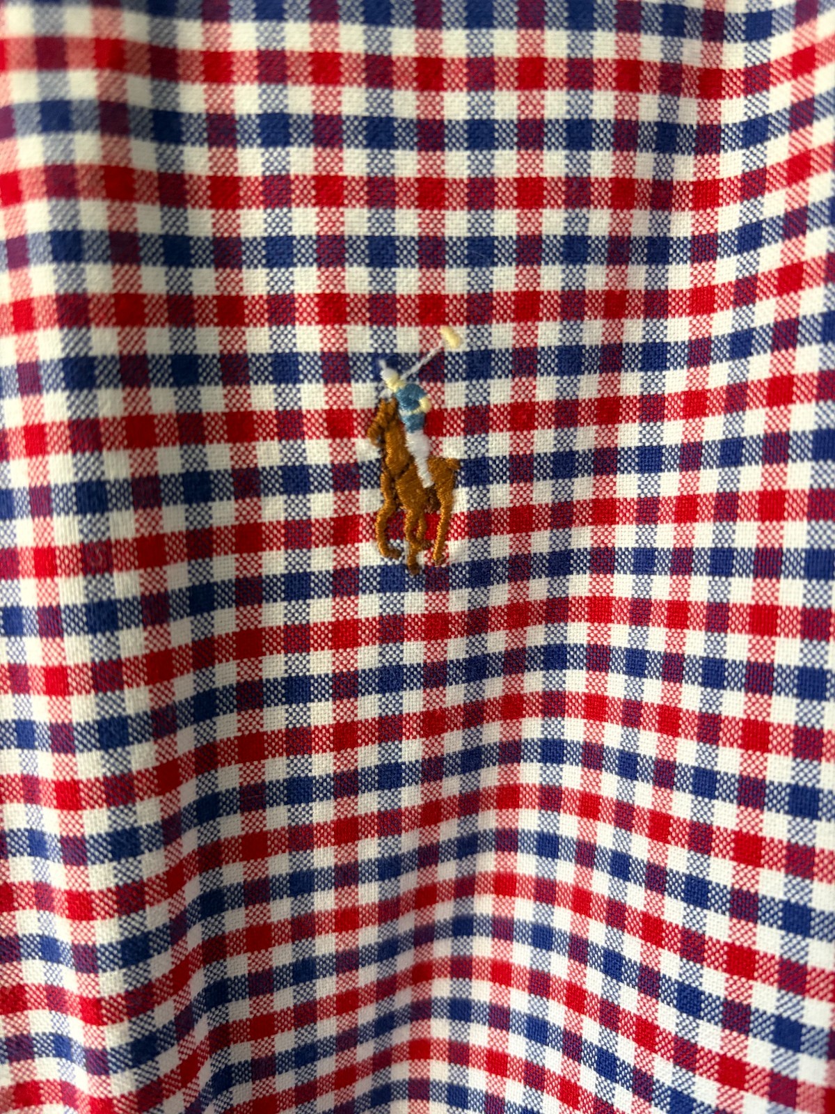 Ralph Lauren Mens Large Red White Blue Gingham Check Button Down Shirt Pony Logo