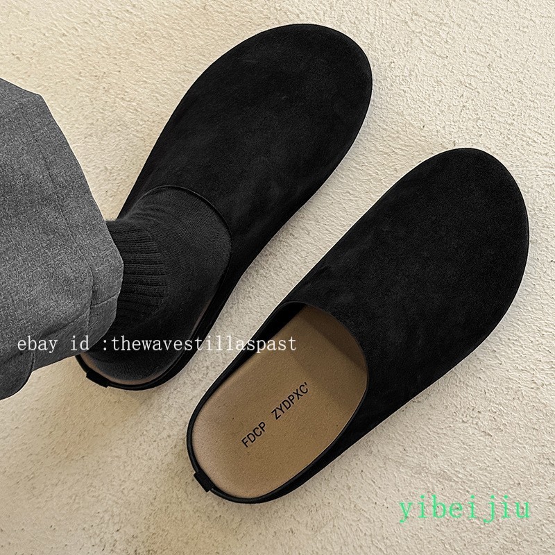 Mens Suede Mule Slip-On Clogs Casual Round Toe Slippers Flat Loafers Shoes Wide