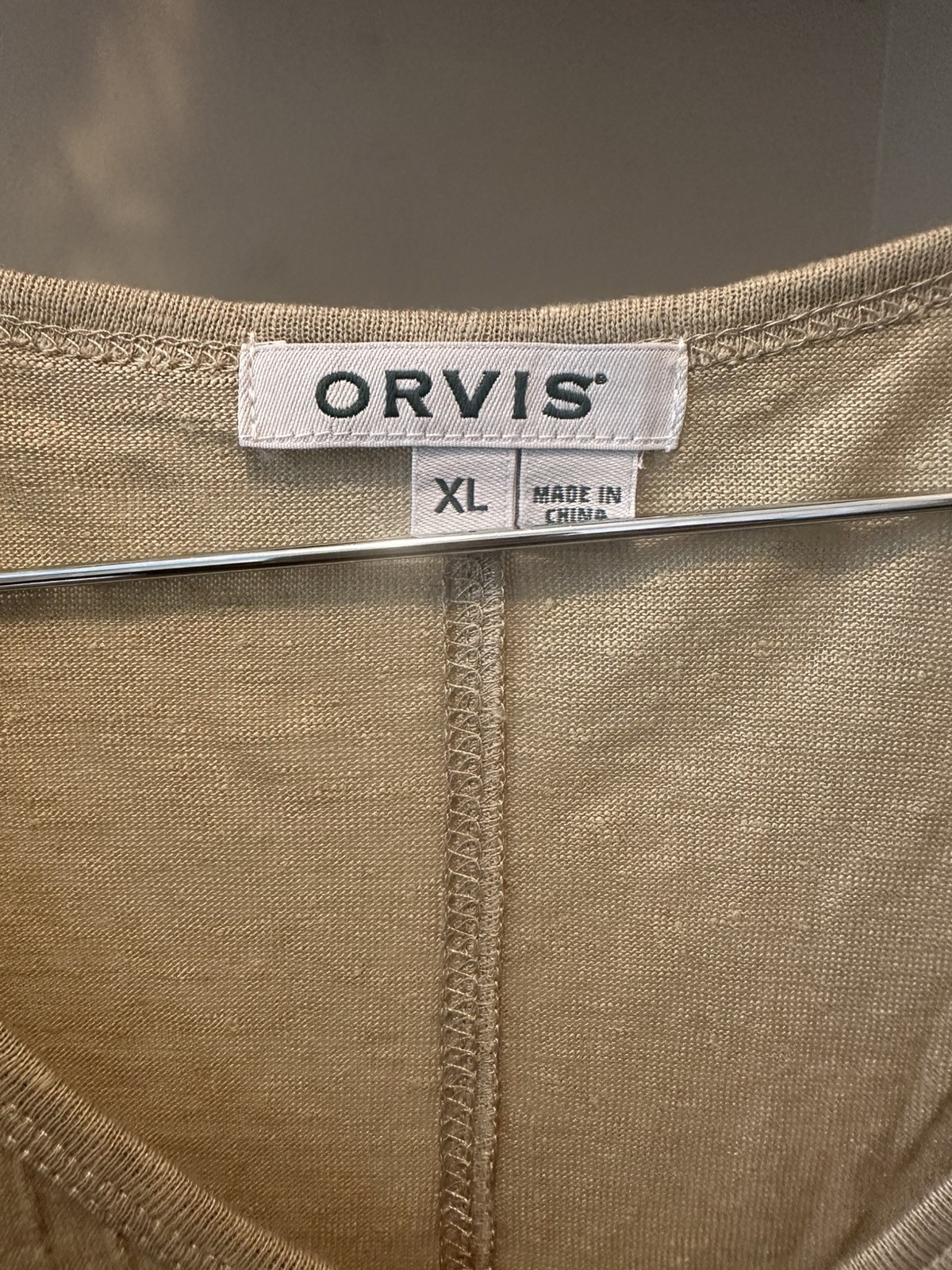 Orvis Linen Minimalist Green Pintuck Womens Short Sleeve Top XL Granola Coastal