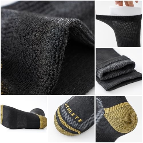 JOYNÉE Mens Athletic Crew Socks 5/10 Pairs Large Black/Gold Work (5 Pairs)