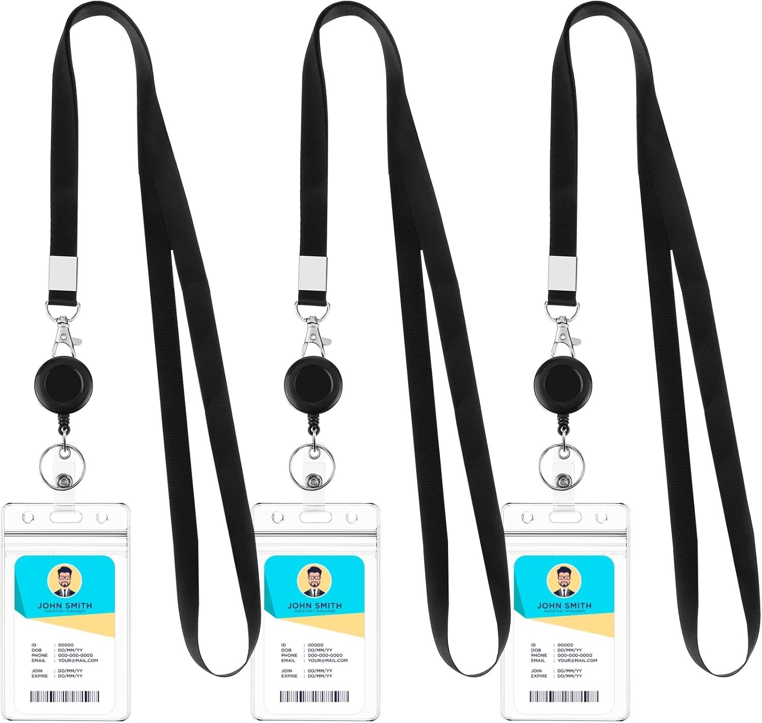 3-pack Retractable Badge Holders with Lanyard – Waterproof Id Badge Reels NEW***