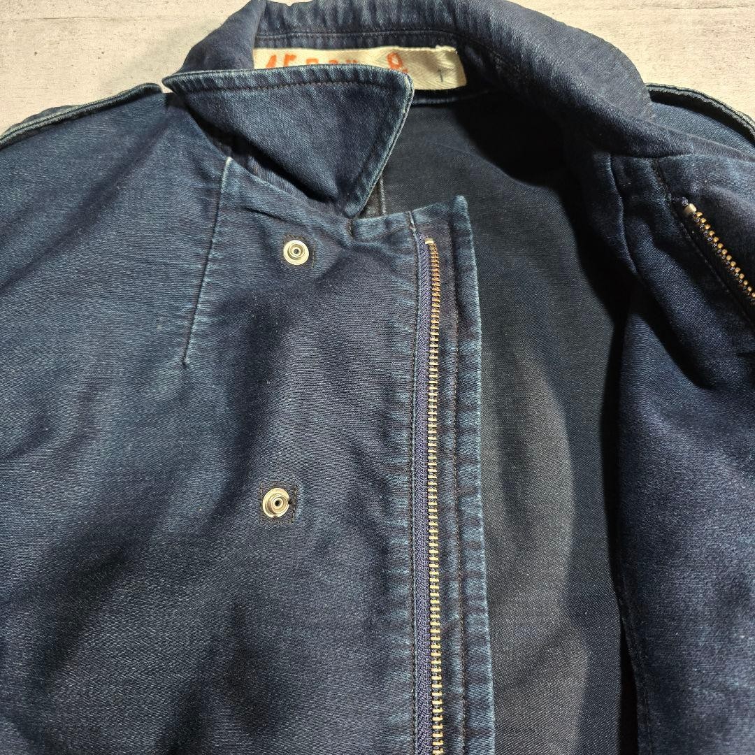45R Indigo Blue Cotton Double Riders Jacket S Small Made In Japan Workwear