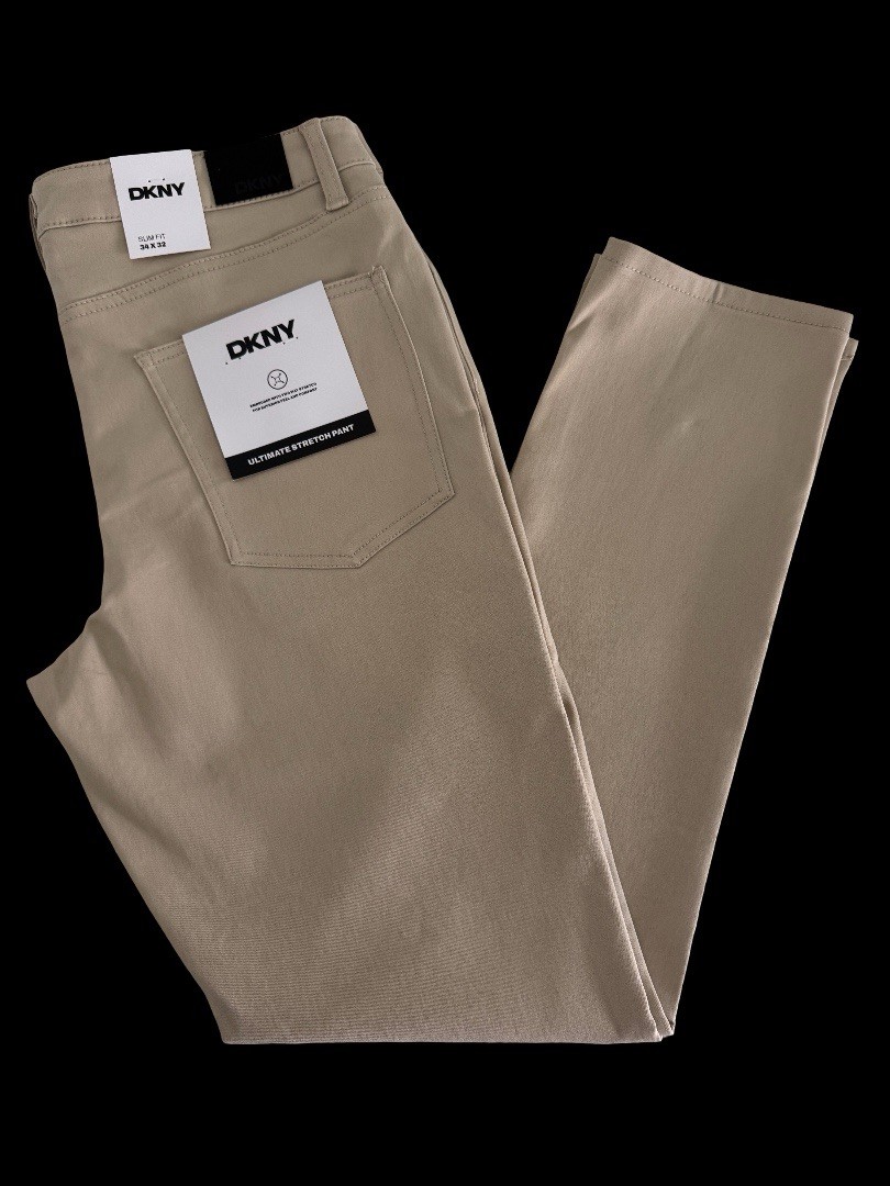 NWT DKNY Mens Two Way Stretch Pants Stanton Slim Fit 32 33 34 36 38 Khaki Tan S4
