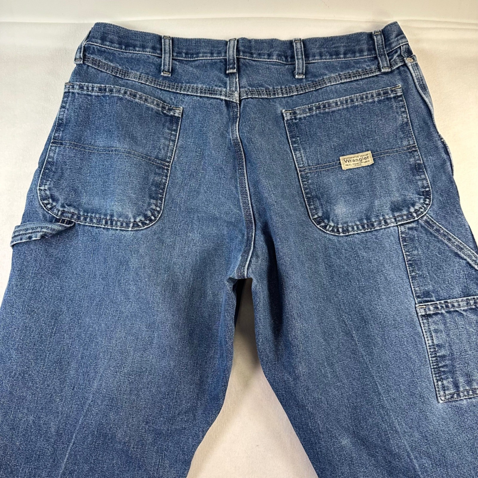 Wrangler Authentics Mens Blue Carpenter Jeans Straight Leg Workwear Denim 36×30