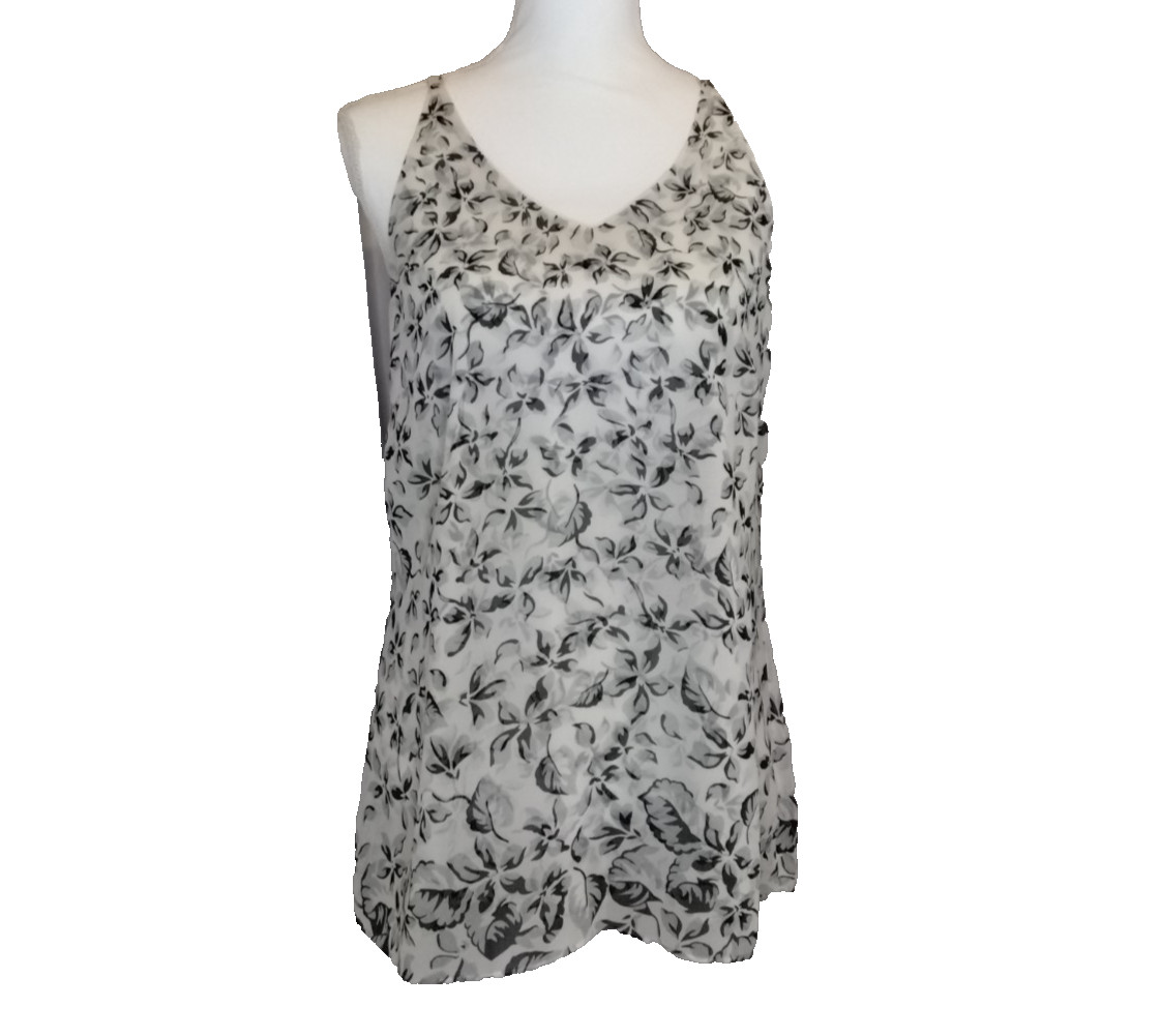 Cabi #5212 Terrace Cami Womens Small Chiffon White Black Floral layered tank top