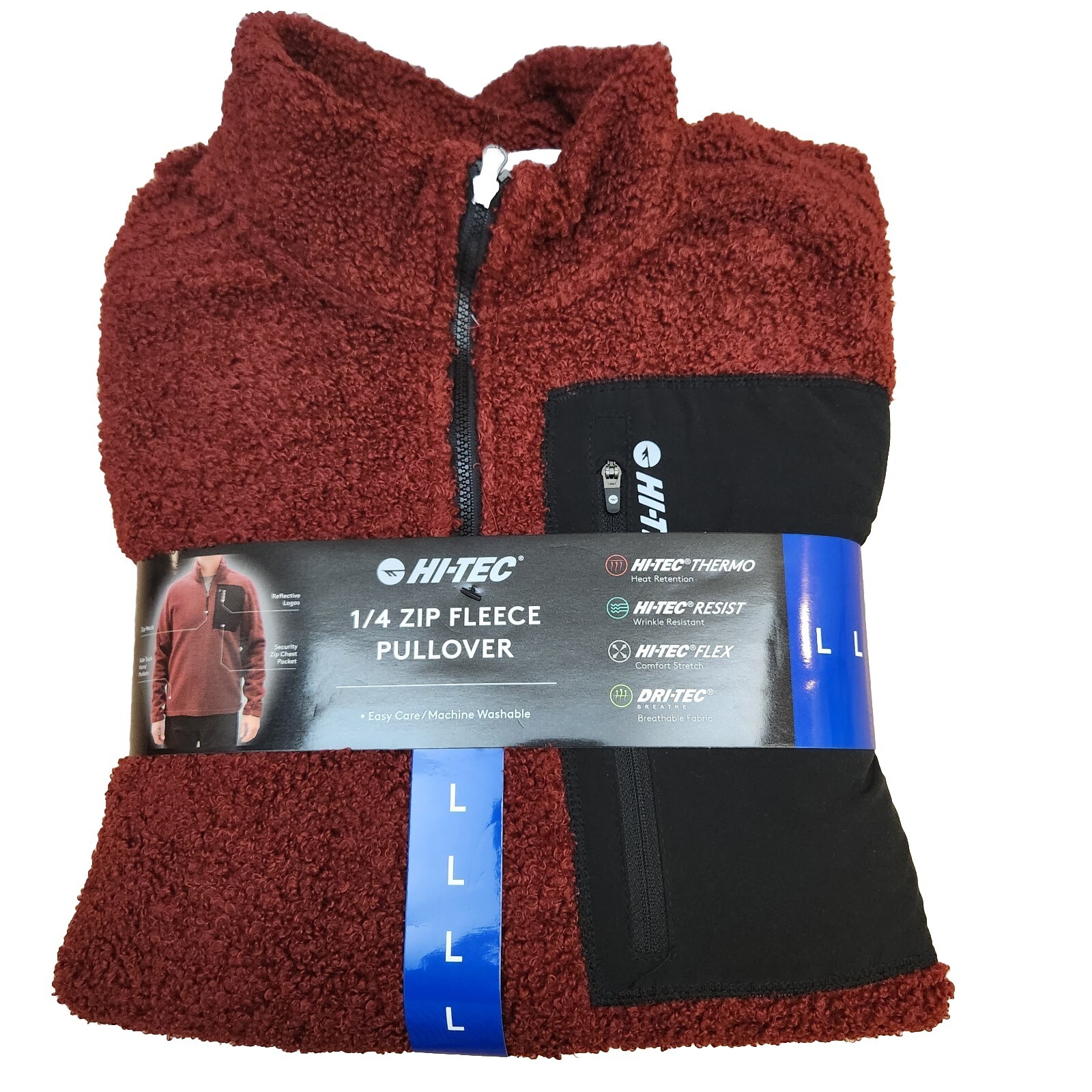 HI-TEC Thermo Fleece 1/4 Zip Pullover Sweater Mens Large Dark Red Breathable NWT