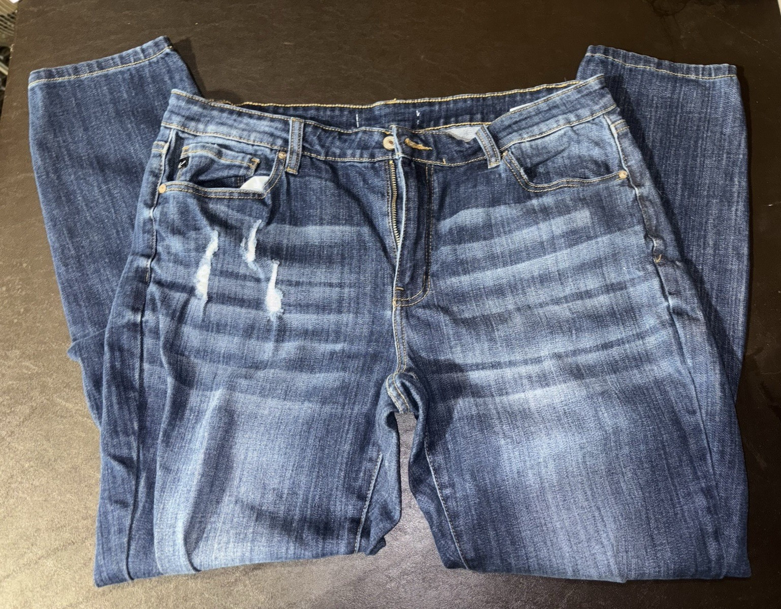 KanCan Women’s Straight Blue Medium Wash Distressed Stretch Denim Jeans 2XL