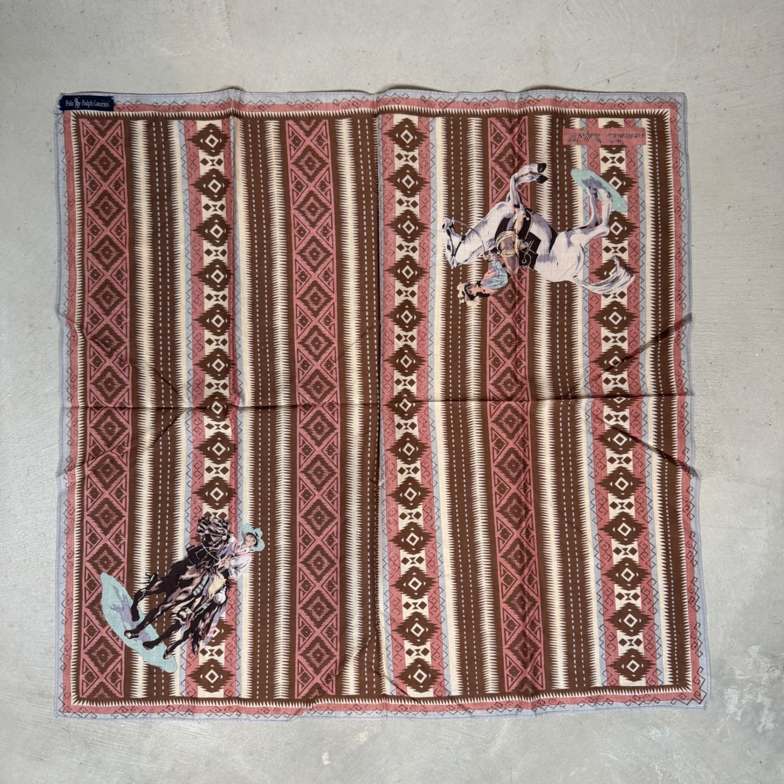 RARE Polo Ralph Lauren Western Cowboy Southwestern Bandana Scarf Brown 25×25