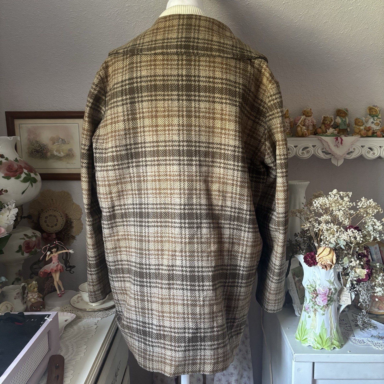 Pendleton Women’s Vintage Plaid Wool Overcoat Button Front Lined Brown