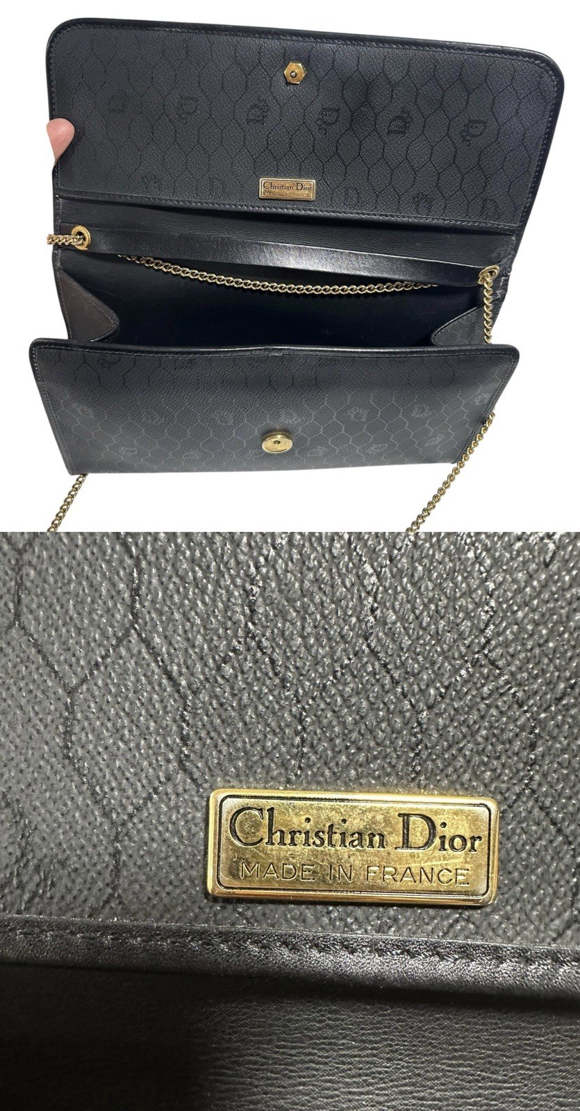 Authentic Christian Dior Vintage Black Trotter Chain Wallet Clutch with Entrupy