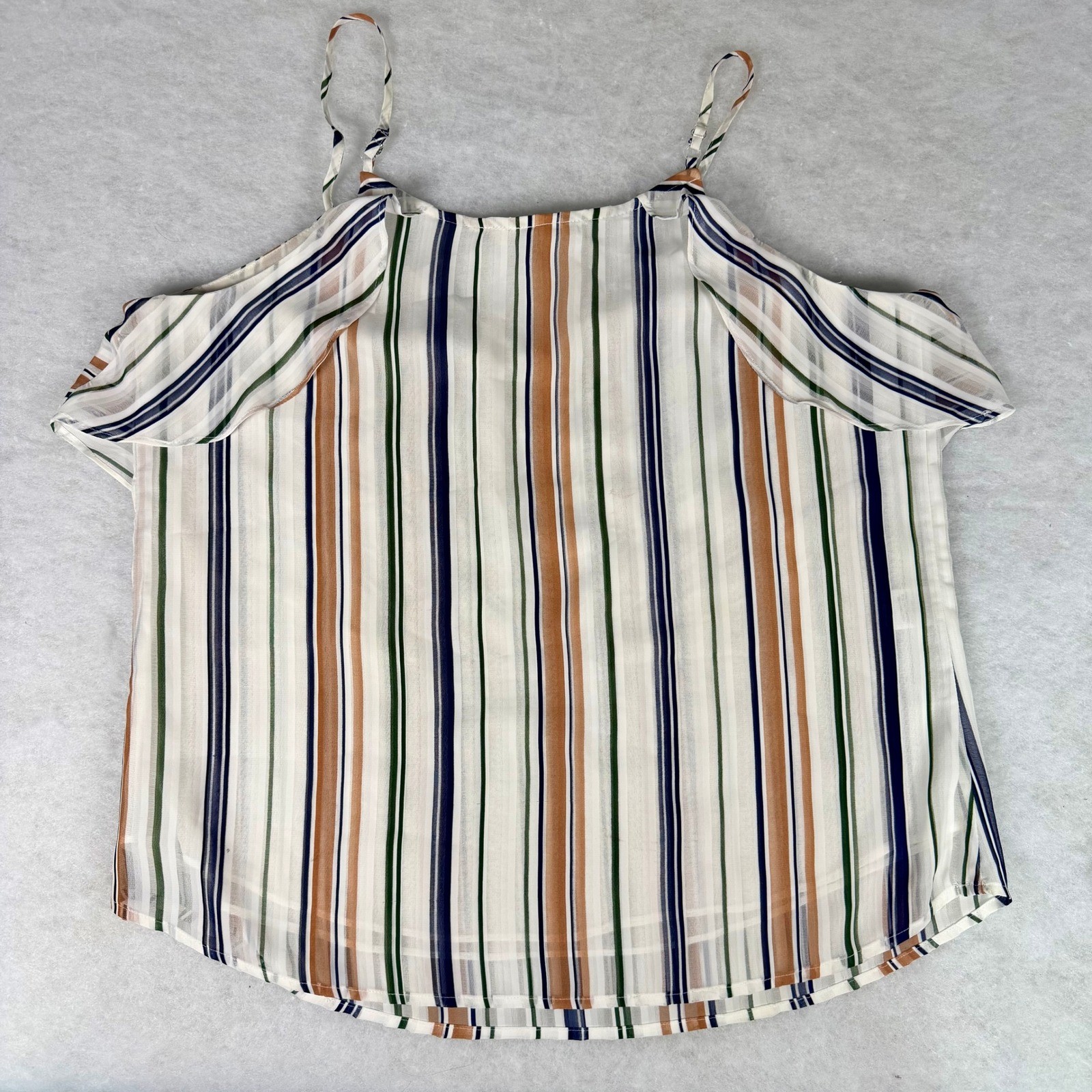 Daniel Rainn Striped Ruffle Camisole Large Sheer Lightweight Boho