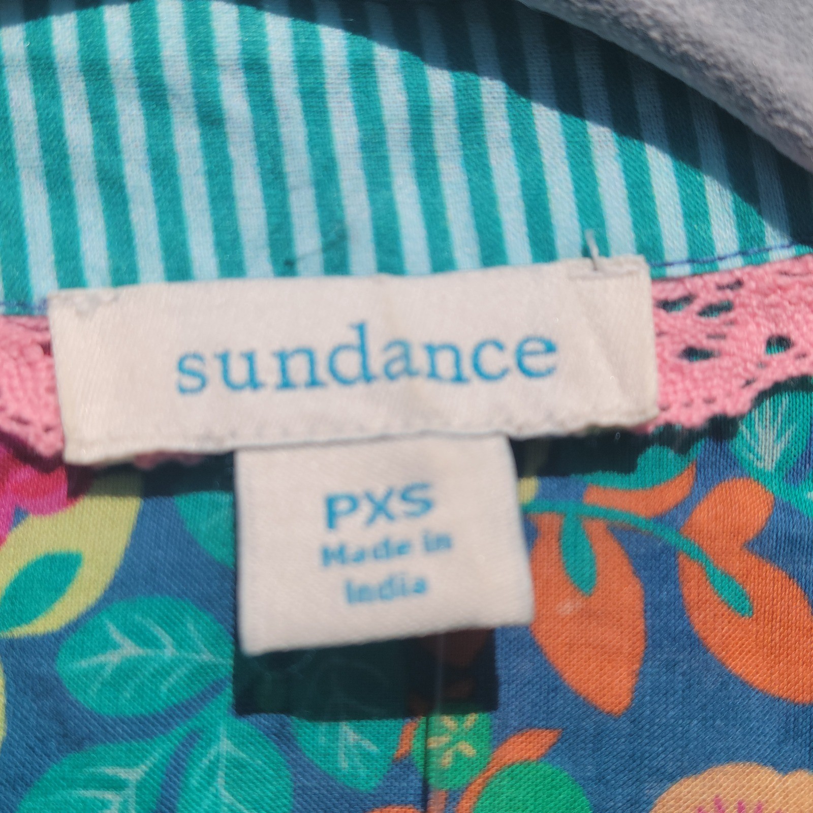 Sundance Rosie Vine Floral Long Puff Sleeve Button Up Blouse PXS Blue Green Boho