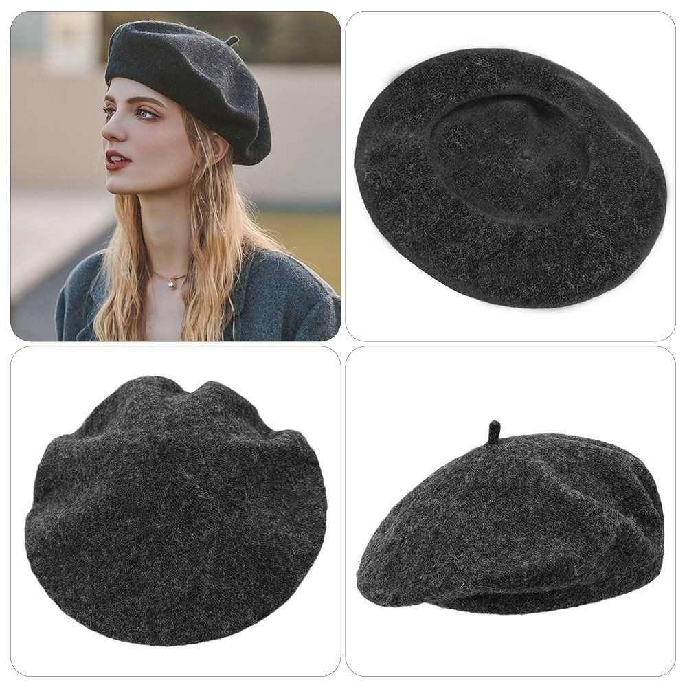 Warm French Style Lightweight Casual Classic Beanie Solid Color Wool Beret hat