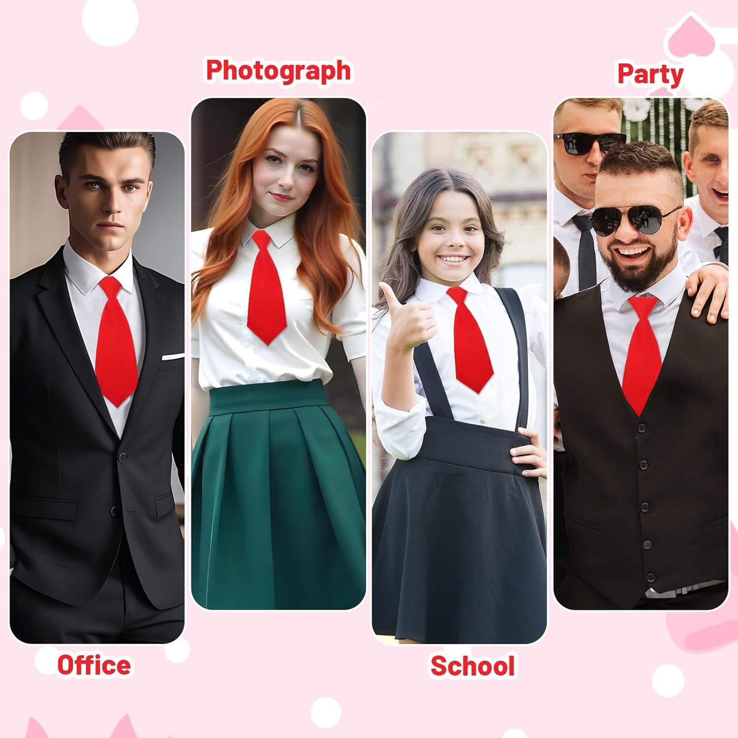 8.6in Boys Necktie, Pre-tied Adjustable Neck Strap Tie Clip on Necktie for Kids