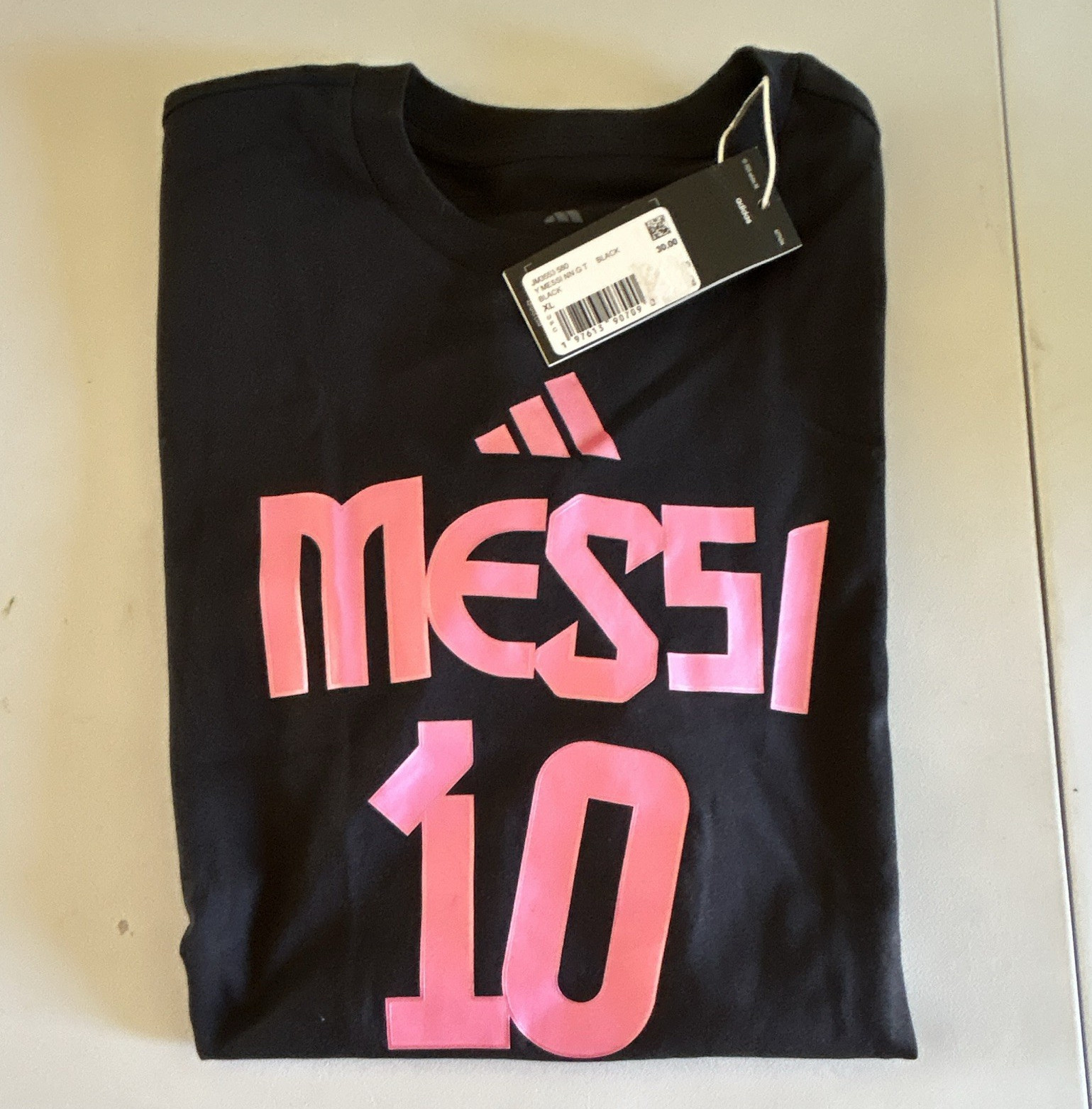 adidas Messi 10 youth xl Cotton Jersey Short Sleeve T-Shirt Black/Pink