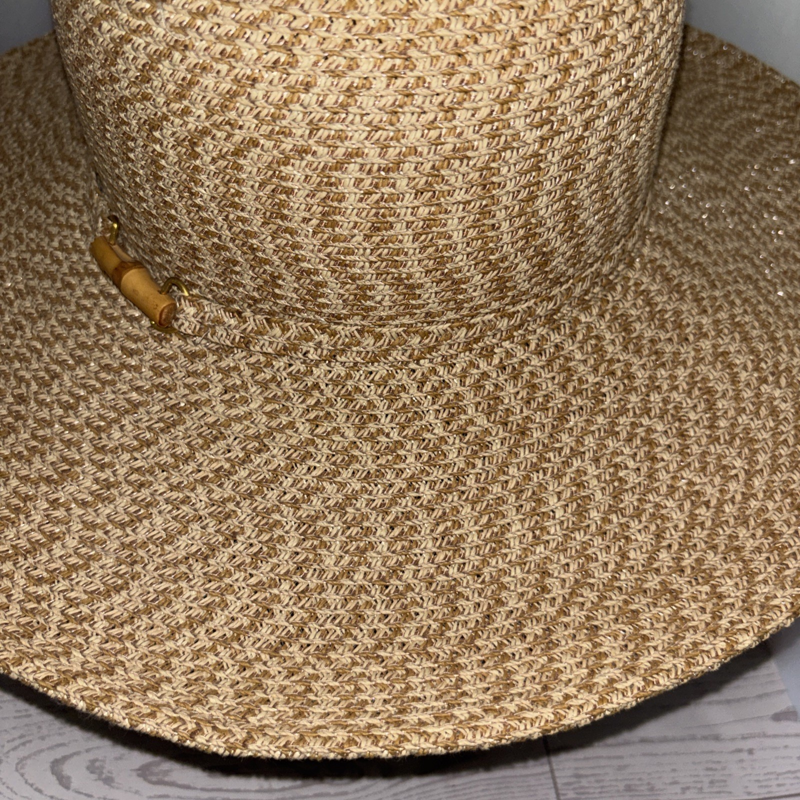 Nine & Co Nine West Floppy Wide Brim Sun Hat Natural Tan With Chin Strap OS