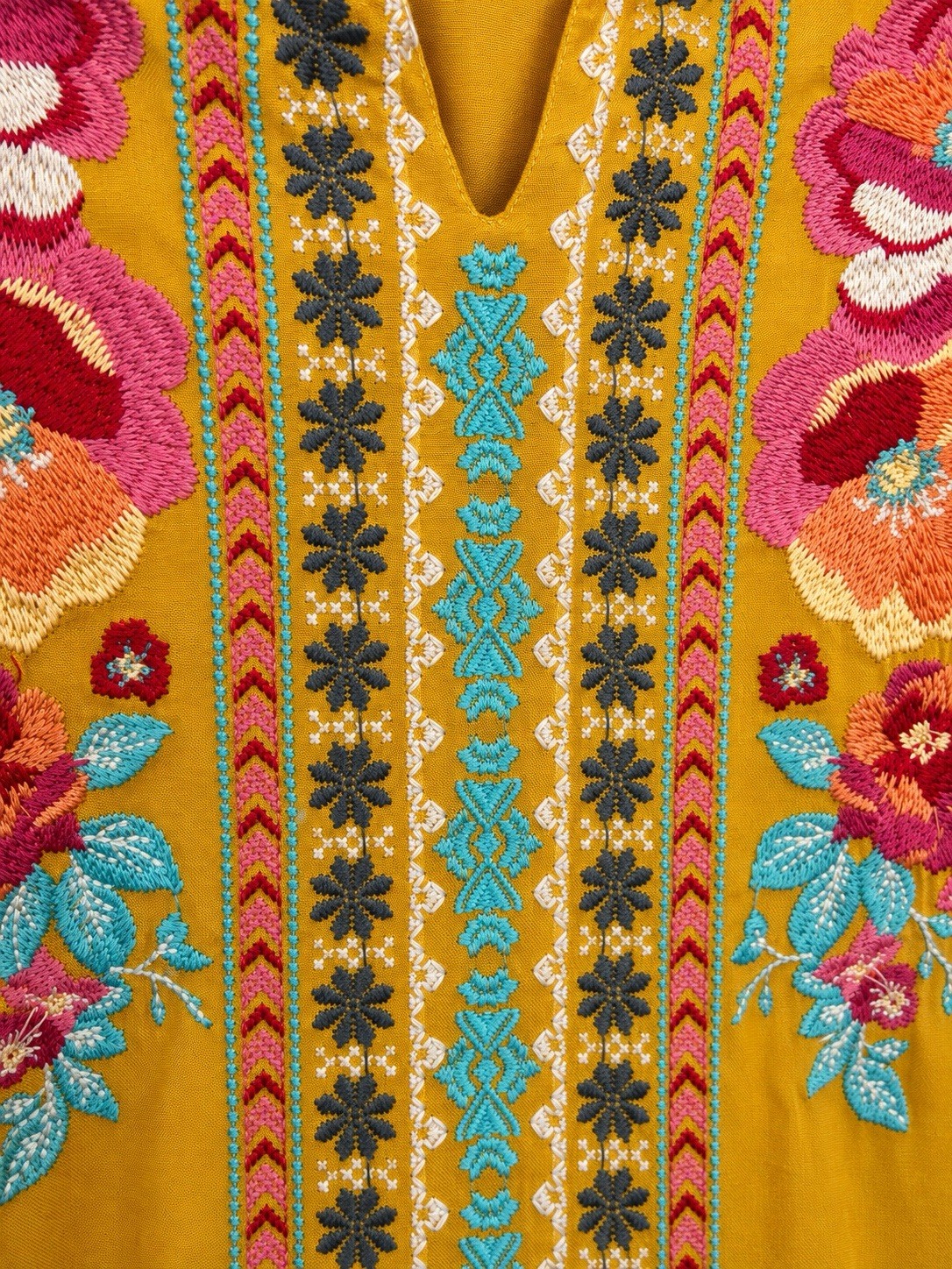 Faveur Women’s L Yellow Floral Embroidered 3/4 Bell Sleeve Boutique Blouse