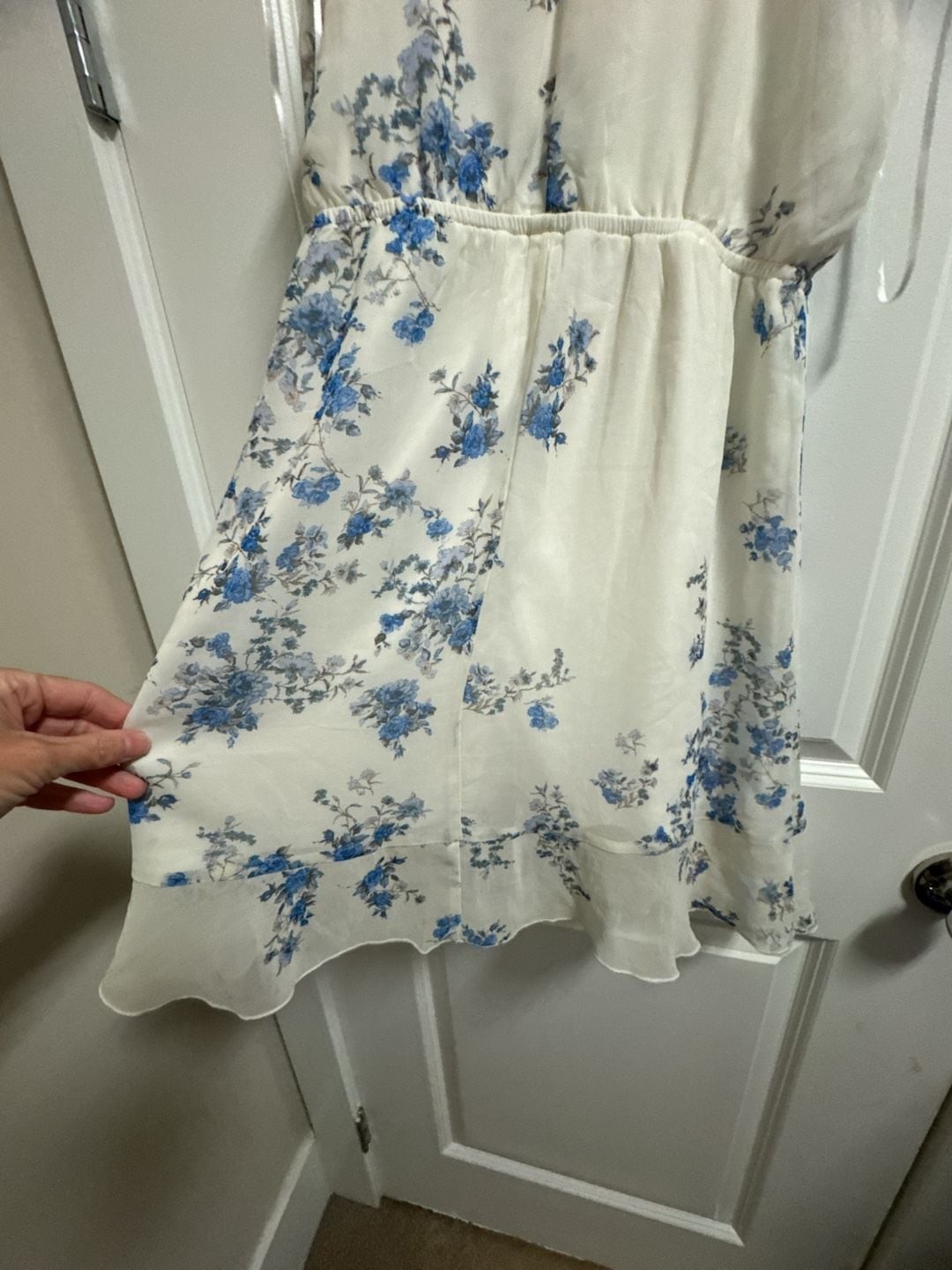 Altar’d State White and Blue Floral Chiffon Ruffle Mini Dress