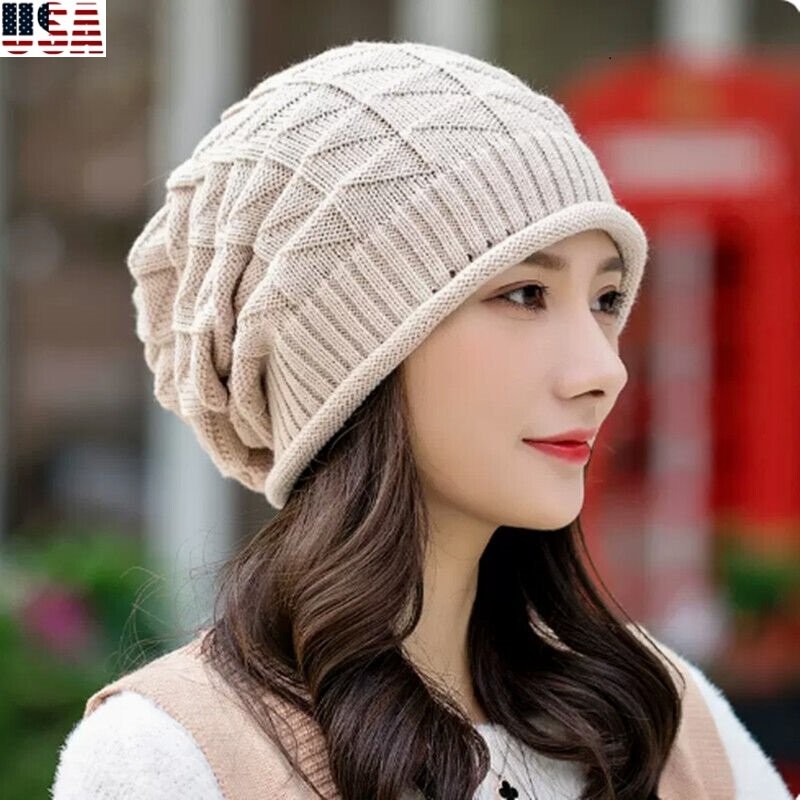 Women Men Winter Crochet Slouch Hat Wool Knit Beanie Baggy Warm Ski Caps Fashion