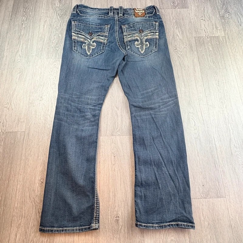 Rock Revival Mens Emmitt Straight Leg Jeans Y2K Flap Pocket W36 L32