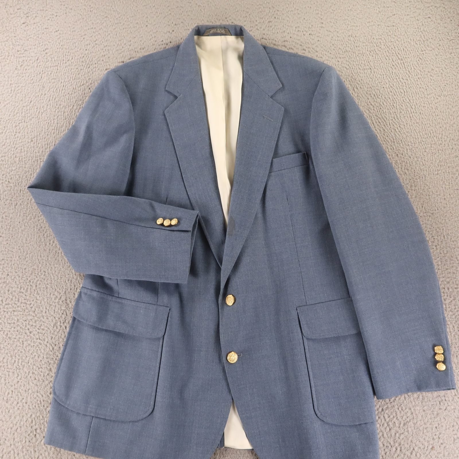 VTG Hopsack Jacket 42R M Blue Heather Crested Button Patch Pocket Made in USA