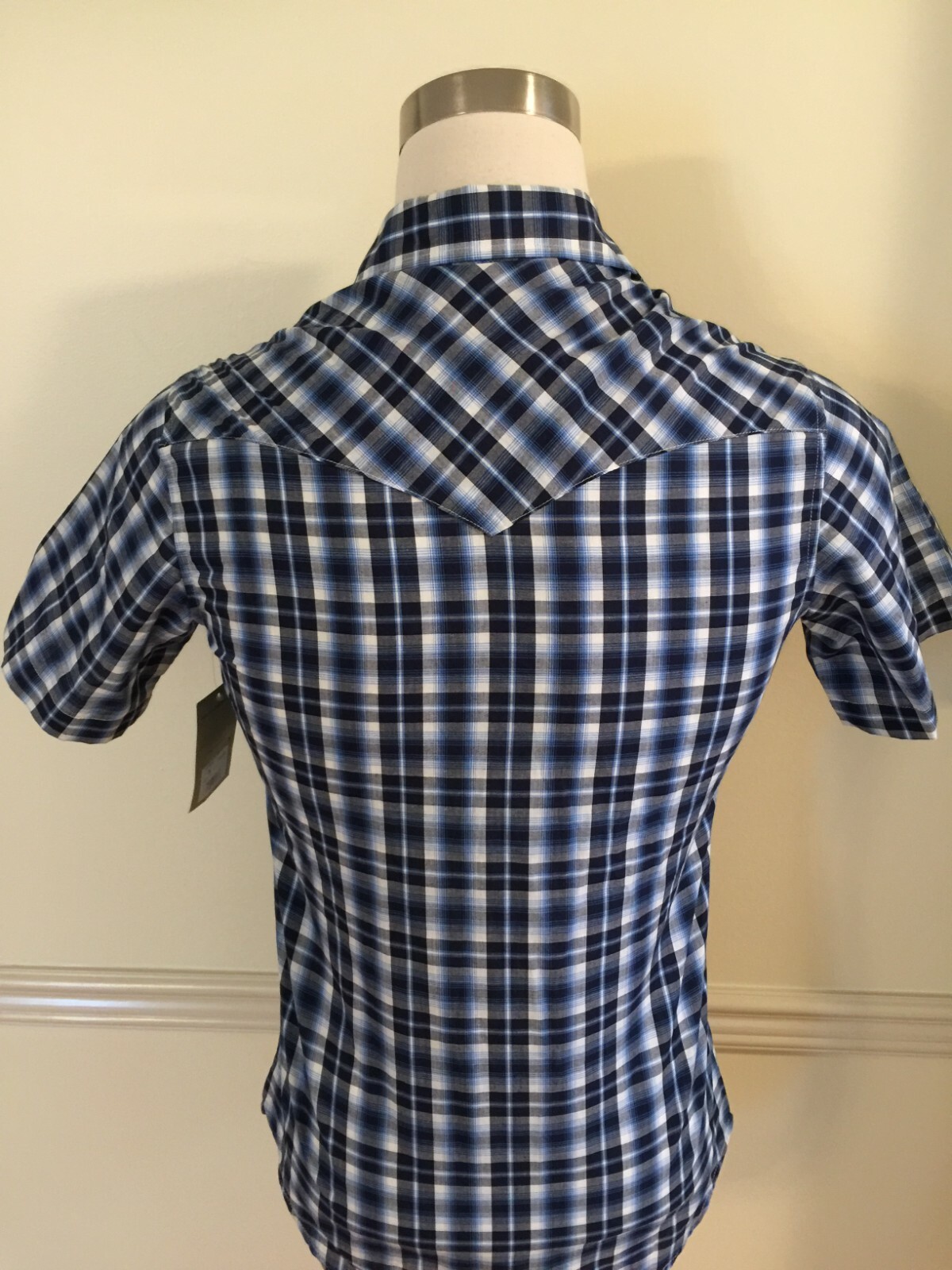NWT Men Wrangler Easy Care SNAP Short Sleeve S/S Shirt Cotton Blend Blue Plaid S
