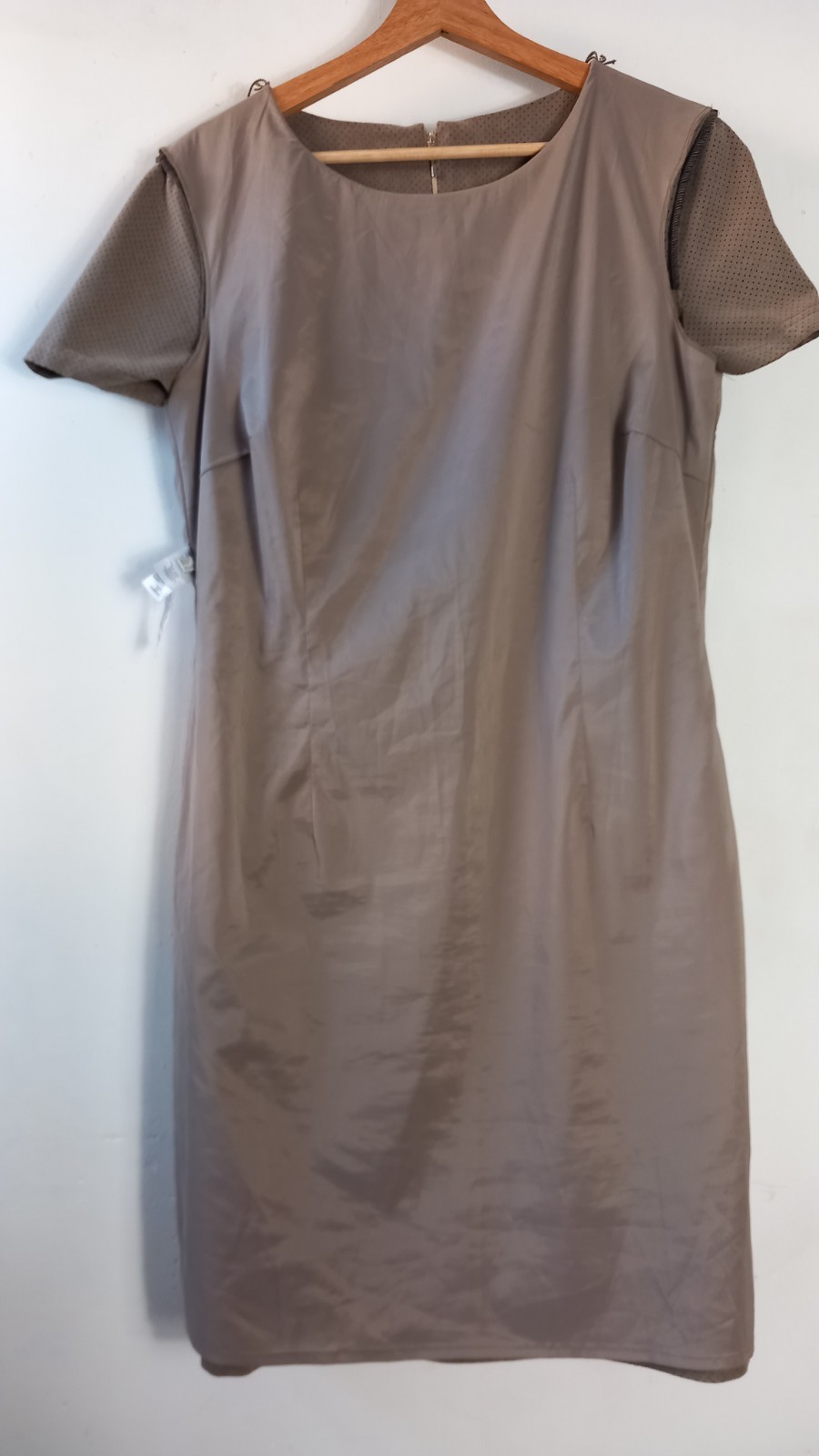 Apanage beige camel suede feel dotted short sleeve shift dress sz 16 *flaw*