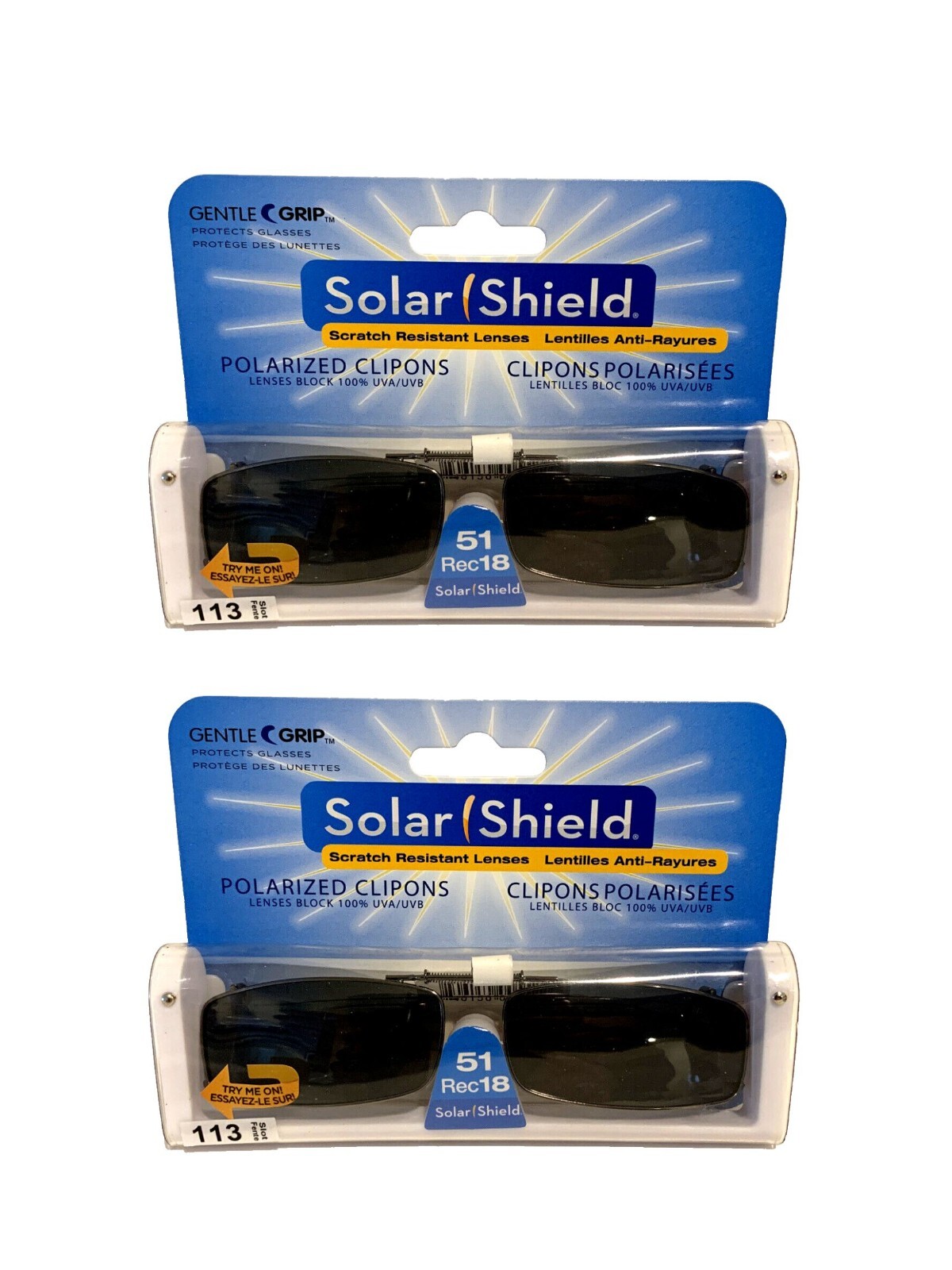2 Solar Shield Polarized Clip On 51 rec 18 Black Full Frame Sunglasses NEW!!