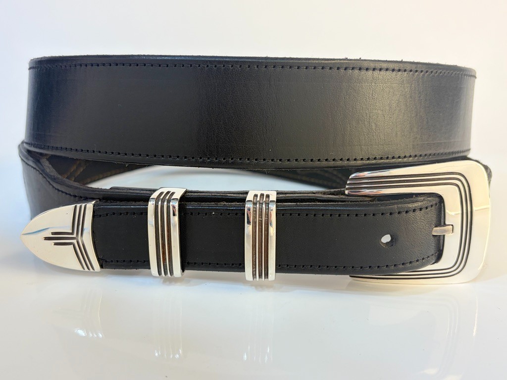 Chacon Santa Fe Sterling Silver .925 Ranger Belt Buckle 40 Genuine Leather
