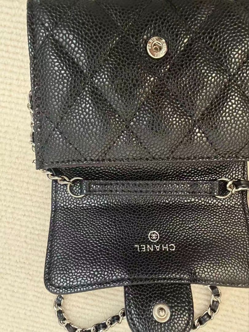 Chanel Matelass Chain Wallet Coin Case Card Case Black