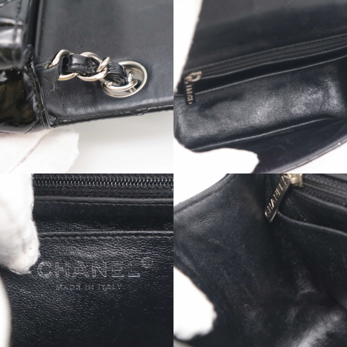 Chanel Black Mini Classic Square Flap Bag Silver Hardware Patent Leather
